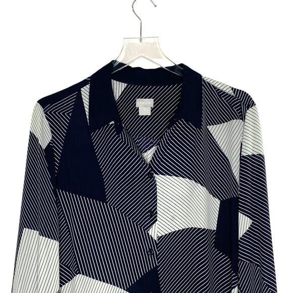 Chicos 18 Womens Patchwork Crepe Tunic Top Lightweight Crepe Fabric Geometric - Picture 4 of 11